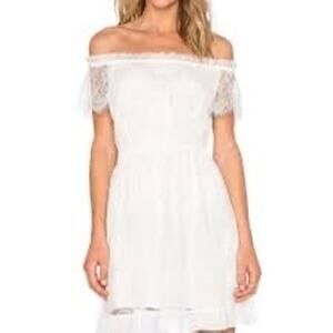 New THE KOOPLES Soft Ivory Lace Off the Shoulder Mini Dress Women's Sz l